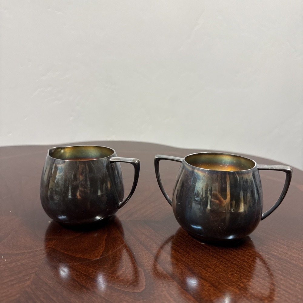 Vintage Empire Crafts Quadruple Silver Plated Sugar Bowl & Creamer, 4.5"x3"x2.5"